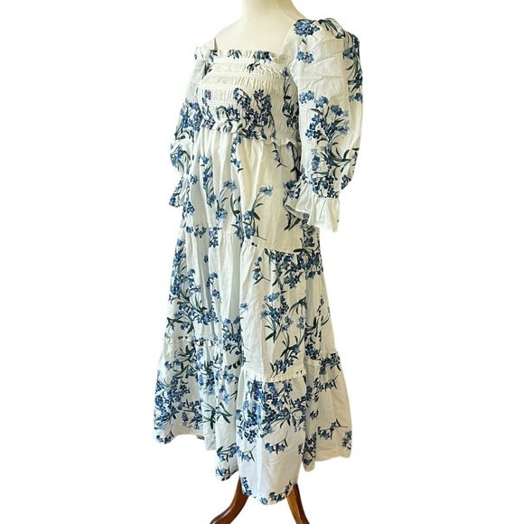 ESPECIA MAXI DRESS M FLORAL COTTON SMOCKED OFF SHOULDER SLEEVES SUMMER FEMININE - Picture 4 of 13